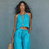 Women's Sleeveless Tank Top & Wide-Leg Pants Set – Linen Blend Summer Two-Piece by FitiqueFit