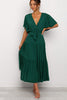 Front Tie Short Sleeve Tiered Midi Dress