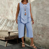 Casual Solid-Colored Sleeveless Top And Cropped Pants Two-Piece Set by FitiqueFit