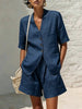Women's Cotton-Linen Loose-Fit T-Shirt & Cropped Shorts Two-Piece Set by FitiqueFit