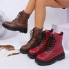 Women’s Round Toe Plus Size Lace-Up Chunky Sole Ankle Boots by FitiqueFit