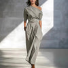 Women’s One-Shoulder Long Dress – Slanted Shoulder Waist-Defined Style by FitiqueFit