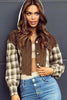 Raw Hem Plaid Cropped Hooded Jacket – Trendy Buttoned Outerwear with Casual Raw Hem Detail by Stevvex