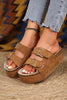 Beige Suede Buckle Decor Corky Platform Sandals