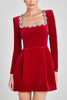 Elegant Square Neck Long-Sleeved Dress With Flowers Rhinestone Design by FitiqueFit