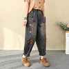 Patchwork Embroidered Cropped Harem Pants – Women's Wide Leg High Waist Denim by FitiqueFit