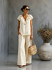 Women's V-Neck Ruffled Hem Top & Wide-Leg Pants Two-Piece Set by FitiqueFit