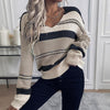 Women's French Vintage Striped Sweater | V-Neck Long Sleeve Stretch Knit by FitiqueFit