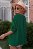 White Plain & Casual Shirred Cuffs Half Sleeve Top