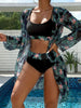 Bikini 3 Piece Tropical Print Swimsuit Set – High Stretch Comfortable Women's Bikini with Crew Neck Mesh Cover-Up – Chic Vacation Beachwear for Summer Casual Style & Poolside Glamour by Stevvex