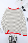 Pink Contrast Trimmed Striped Drop Shoulder Sweater