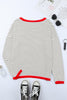 Pink Contrast Trimmed Striped Drop Shoulder Sweater