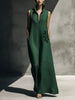Women's Cotton Linen Mandarin Collar Maxi Dress – Graphic Print with Pockets by FitiqueFit