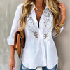 Women’s Contrast Lace Long-Sleeve Button‑Down Blouse by FitiqueFit