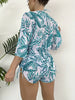 Island Bloom 3-Piece Bikini Set for Women – Tropical Leaf Print Fluttering Swimwear with Flattering Halter Neck Top High Waist Bottoms & Adjustable Drawstring Cover Up – Perfect for Koningsdag Celebrations & Summer Adventures by Stevvex