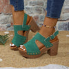 Women's Peep-Toe Chunky Heel Buckle Sandals by FitiqueFit