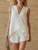 Women's Cotton-Linen V-Neck Button Sleeveless Top & Shorts Set by FitiqueFit