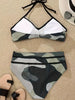 Bikini Camo Print 2 Piece High Cut Halter Swimsuit for Women – Vibrant V Neck Backless Bikini Set with Ruched Detail – Comfortable Stretchy Swimwear for Beach Pool and Summer Vacation by Stevvex