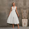 Women's Sleeveless Halter Neck Maxi Dress – A-Line High Waist by FitiqueFit