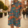 Floral Print Loose Pocket Dress | Round Neck Short Sleeve by FitiqueFit