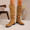 Pleated Flat-Bottom Western Cowboy Boots with Belt Buckle by FitiqueFit