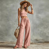 Women's Sleeveless Vest & Drawstring High-Waist Wide-Leg Pants Set by FitiqueFit