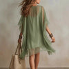 Women's V-Neck Chiffon Batwing Sleeve Boho Resort Dress by FitiqueFit