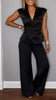 Women's Pleated Vest & Pants Set – Metal Buckle Detail by FitiqueFit