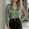 Women's Elegant Satin Blouse With Mesh Sleeves by FitiqueFit