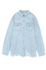 Sky Blue Flap Pocket Buttoned Raw Hem Denim Jacket