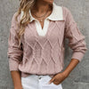 🧶 Women’s Lapel V-Neck Color-Block Long-Sleeve Pullover Sweater by FitiqueFit