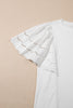 Hollow Out Embroidered Short Sleeve Round Neck Top
