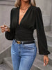 V-Neck Ruched Long Sleeve Blouse by Wild and Free Boutique
