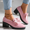 Women's Bowtie Round Toe Low Heel Pumps – Wide Size PU Casual Shoes by FitiqueFit