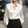 Women’s Satin Lapel Collar Blouse – Sheer Long Sleeve Button-Down Shirt for Office & Spring/Autumn Wear by FitiqueFit