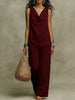 Women's Slash-Neck Sleeveless Tank Top & Casual Pants Set by FitiqueFit