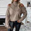 Women’s Elegant Off-Shoulder Turtleneck Sweater — Long Sleeve Knit Top by FitiqueFit