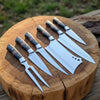 6-Piece J2 Steel Kitchen Knife Set — Chef, Cleaver, Santoku, Utility, Paring & Carving Fork with Black Resin Rosewood Handles by JW SteelCrafts