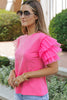 Pink Tulle Ruffle Sleeve Top