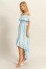 High-Low Eyelet Ruffled Off-Shoulder Dress For Summer – Fluttering, Flirty and Feminine Off-Shoulder Dress with Eyelet Detailing and High-Low Hem by Stevvex