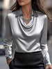Full Size Satin Cowl Neck Long Sleeve Blouse Plus Size by Wild and Free Boutique