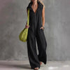 Women's Loose Sleeveless Jumpsuit with Pockets – Linen-Look by FitiqueFit