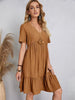 Classic Full Size V-Neck Short Sleeve Dress Casual & Comfortable Dress for Women by Stevvex