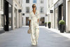 Women's Waist-Cinched V-Neck Printed Wide-Leg Jumpsuit by FitiqueFit