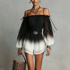 Off-Shoulder Ombre Puff-Sleeve Chiffon Jumpsuit with Belt by FitiqueFit