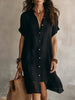Women's Buttoned Midi Shirt Dress – Short Sleeve Cotton Linen by FitiqueFit