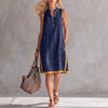 Women's Sleeveless V-Neck Button-Front Pocketed A-Line Midi Dress by FitiqueFit