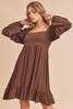 New Ruffled Hem Square Neck Balloon Sleeve Mini Dress For Women – Trendy, Elegant, Feminine & Fashion-Forward by Stevvex