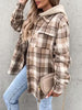 Vintage Retro Style Women Camel Plaid Button Up Jacket with Removable Hood Classic & Cozy Everyday Wear by Stevvex