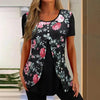 Women’s Printed Faux Two-Piece V-Neck Short Sleeve Top by FitiqueFit